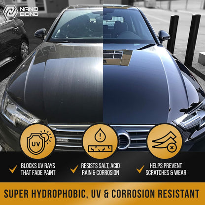Nano Bond Ceramic Coating for Cars - 80% SiO2 Formula, Hydrophobic Paint Protection, UV & Corrosion Resistant for Glass, Wheels & Plastic, Easy Application, Car Detailing Kit, 30ml