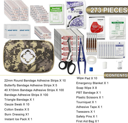 Car First Aid Kits 275Pcs Survival Gear Home Travel Size Small Emergency Kit Tactical Hiking EVA Camping Essentials Backpack Sports Office Boat Urgent Accident