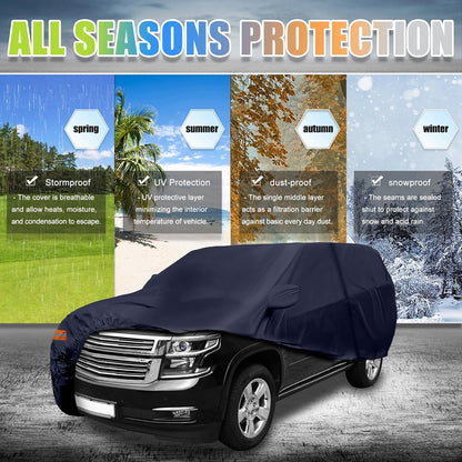 X AUTOHAUX SUV Car Cover for Chevrolet Tahoe 4 Door 2007-2024 Outdoor Waterproof Sun Rain Dust Wind Snow Protection 190T PU W/Driver Door Zipper Black