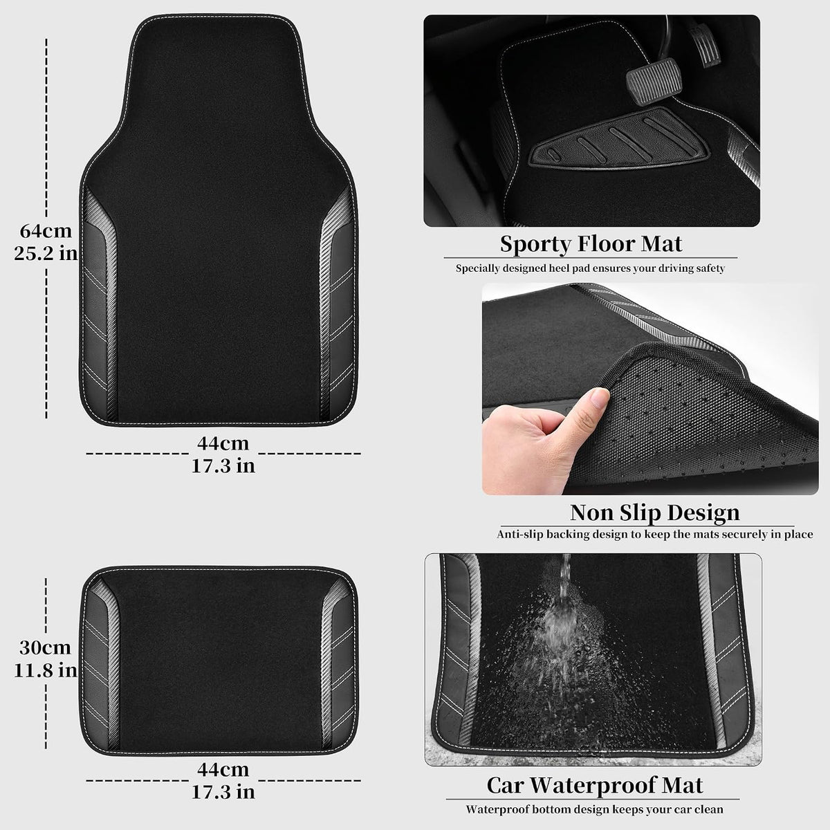CAR PASS Air Mesh Leather Car Seat Covers Full Set, Waterproof Car Floor Mats, Sporty Steering Wheel Cover 14.5-15in, Universal Fits for 95% Cars Truck SUV (Black and Blue)