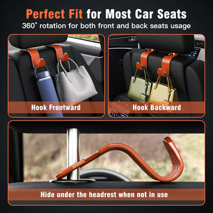 Amooca 4-Pack Car Headrest Hooks Vehicle Storage Organizer for Purses Handbags Groceries Backpack Coats –Holds 55lbs 360° Rotating Black