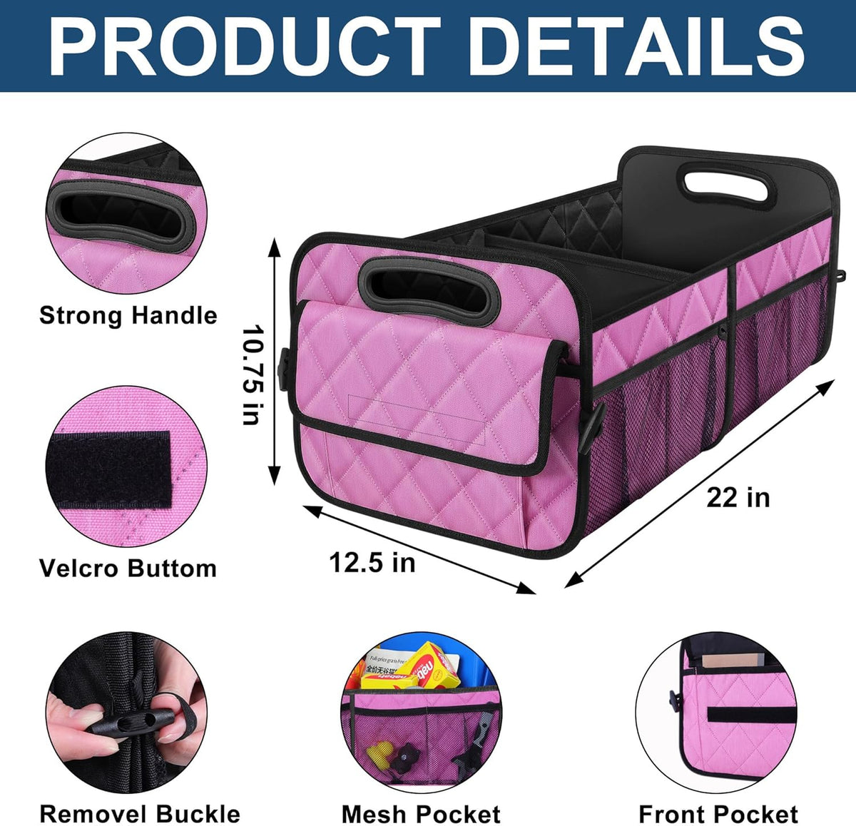 Deosk Car Trunk Organizer for SUV, Car Organizers and Storage with Reinforced Handles, Car Accessories for Women/Men 50LWaterproof Polyester Trunk Organizer, Black