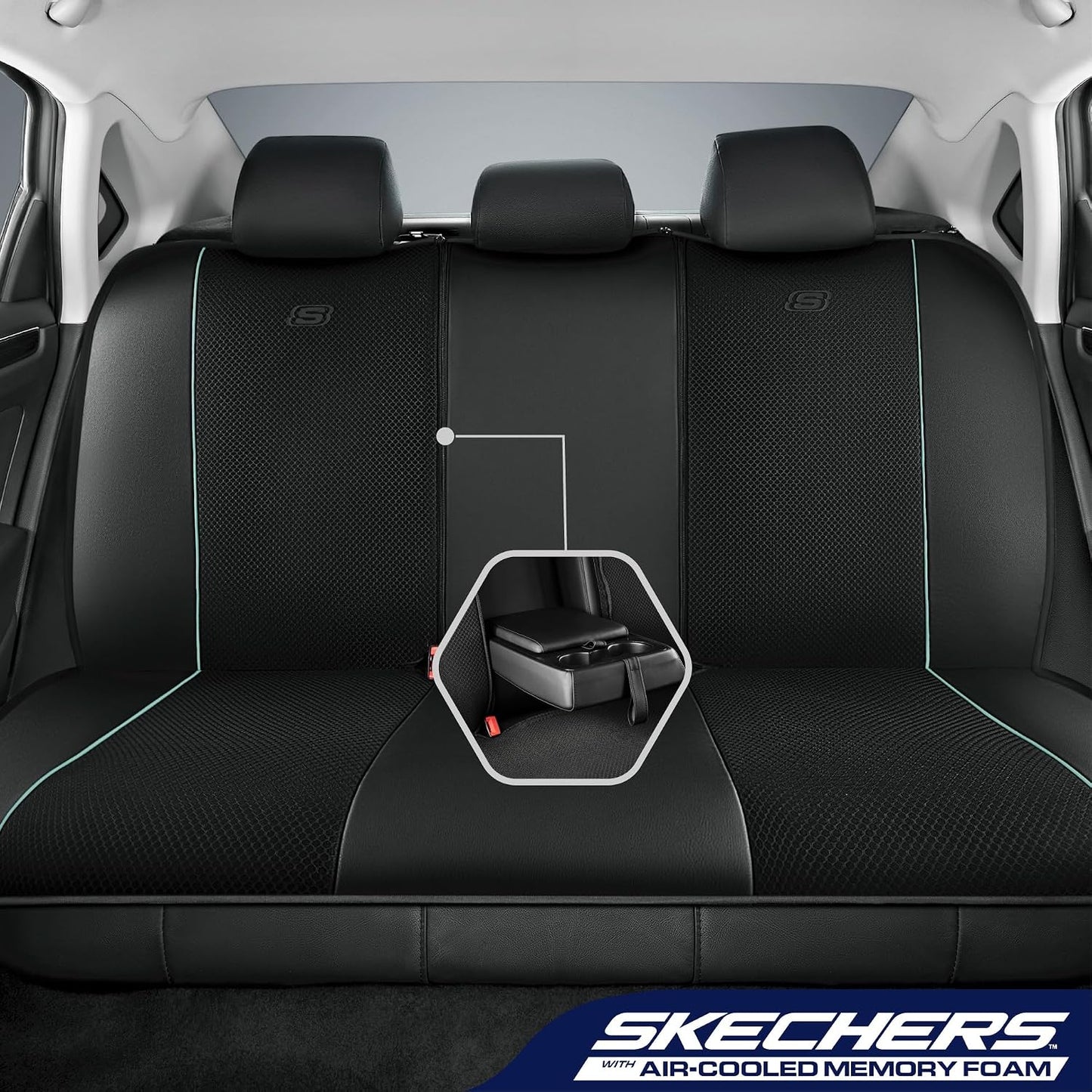 Skechers Air-Cooled Memory Foam Seat Covers,Mesh Thick Car Seat Covers,Piping Leather Car Seat Covers Front Seats,Airbag Compatible,Automotive Comfort Universal FitMost Cars,Vans,Truck,SUV,Black