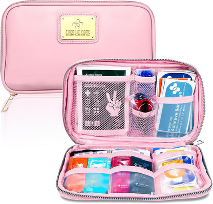 EVERLIT CARE Car First Aid Kit with Emergency Supplies Survival Gear Including Window Breaker Disposable Urine Bag Mountable Survival Kit for Family Travel in Car (Pink)