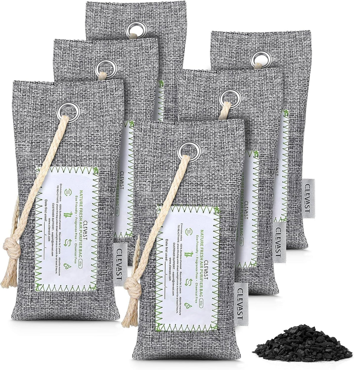 CLEVAST Bamboo Charcoal Air Purifying Bags - (Large, 4×200g), Removes Odors and Moisture, Nature Fresh Air Purifier Bags, Odor Eliminator for Home, Car, Pets, Bathroom, Basement