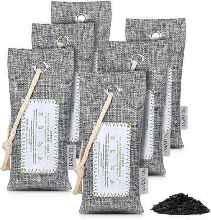 CLEVAST Bamboo Charcoal Air Purifying Bags - (Large, 4×200g), Removes Odors and Moisture, Nature Fresh Air Purifier Bags, Odor Eliminator for Home, Car, Pets, Bathroom, Basement