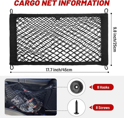 RED WOLF 2 Pcs Universal Cargo Net Pocket Elastic Mesh Netting Car Mesh Pouch for Trunk RV Boats Home Cargo Storage Mesh with Screws and Hooks (25.6'' x 9.8'')