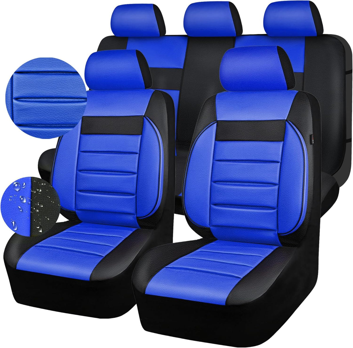 CAR PASS Leather Seat Covers Full Set Universal Water Resistant 3D Foam Back Support, Luxury Comfort Automotive 5 Seat Covers All Season Fit for SUV,Sedan,Van, Airbag Compatible Elegance(Pure Black)