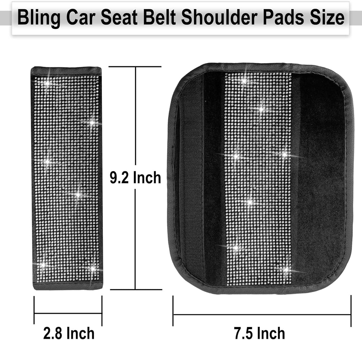 ecocstm 2 PCS Bling Car Seat Belt Shoulder Pads, Bling Seat Belt Covers with Bling Rhinestones, Car Accessories Seatbelt Strap Pad with Crystal Diamond for Car, Truck, SUV (White Diamond)