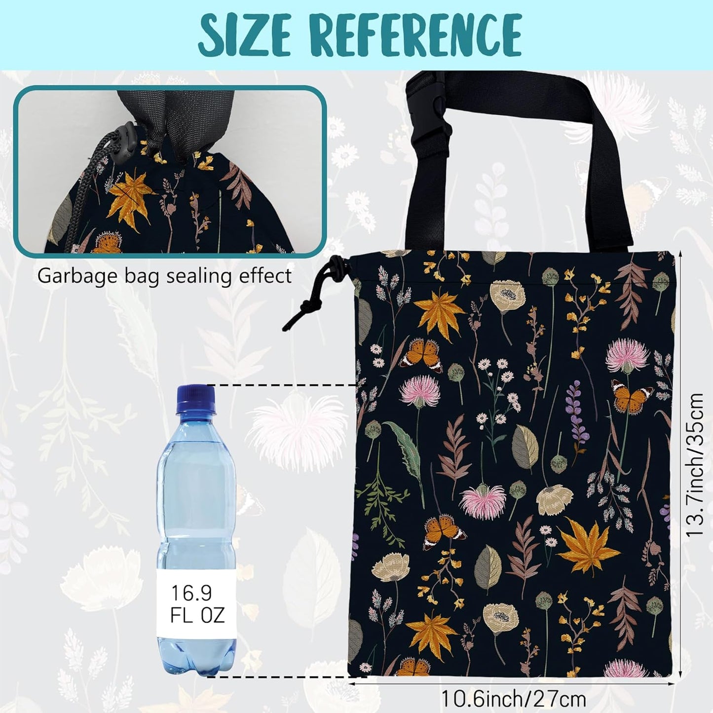 Car Garbage Bag Colorful Floral Spring Daisy Drawstring Car Trash Bag Hanging for Back Seat with Adjustable Buckle Canvas Vehicle Trash Can Easy-to-Install