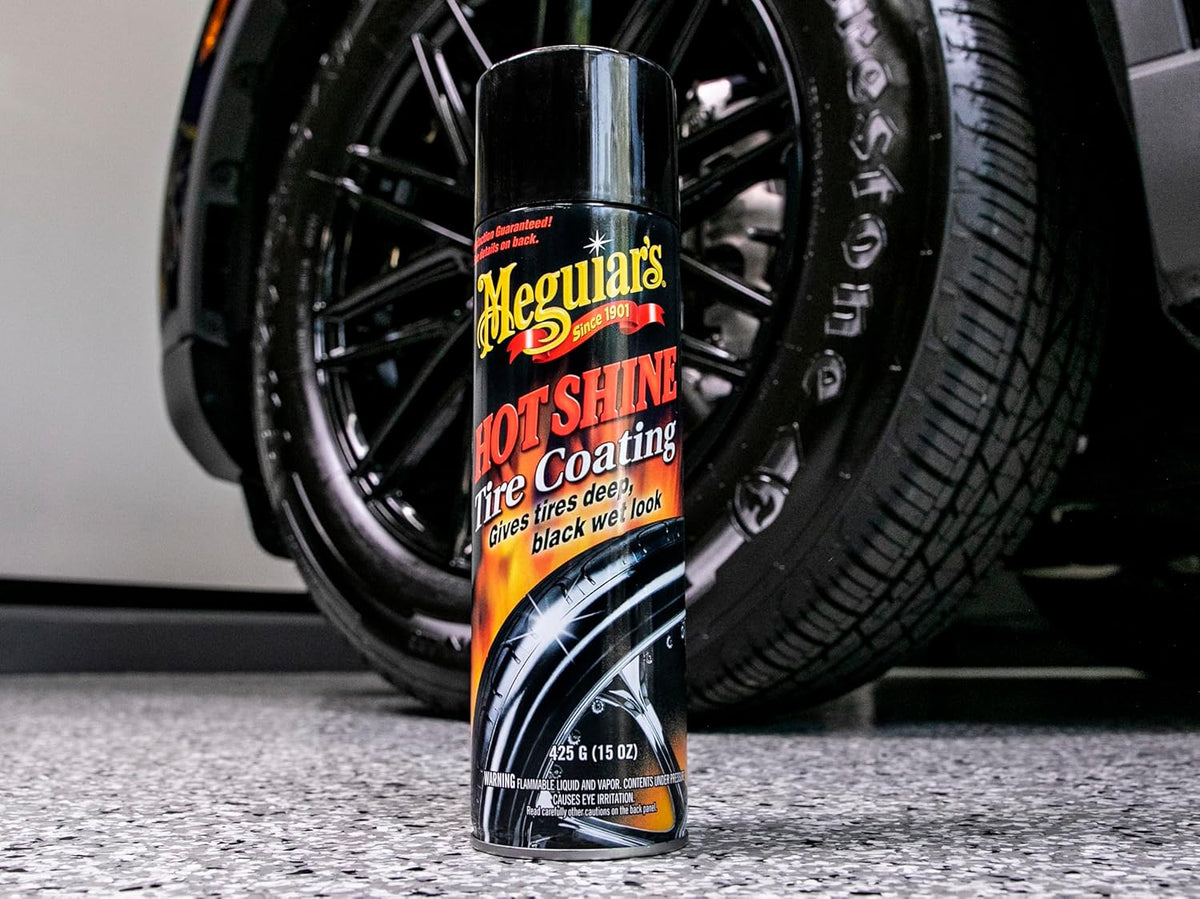 Meguiar's Hot Shine High Gloss Tire Coating - Get Long-Lasting Tire Protection and Glossy Tires with a Wet Look Shine, 3 Pack of 15 Oz Aerosol Cans