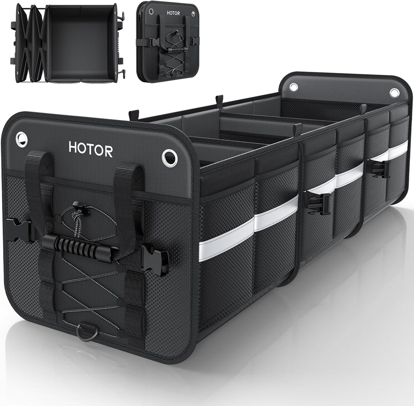 HOTOR Trunk Organizer for SUV – Car Storage Box with Reflective Strips, Collapsible Car Organizer with Large Capacity, Essential Car Accessories for Truck, Van & Sedan, Black, 33.1" x 13.0" x 12.0"