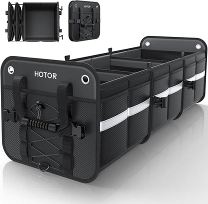 HOTOR Trunk Organizer for SUV – Car Storage Box with Reflective Strips, Collapsible Car Organizer with Large Capacity, Essential Car Accessories for Truck, Van & Sedan, Black, 33.1" x 13.0" x 12.0"