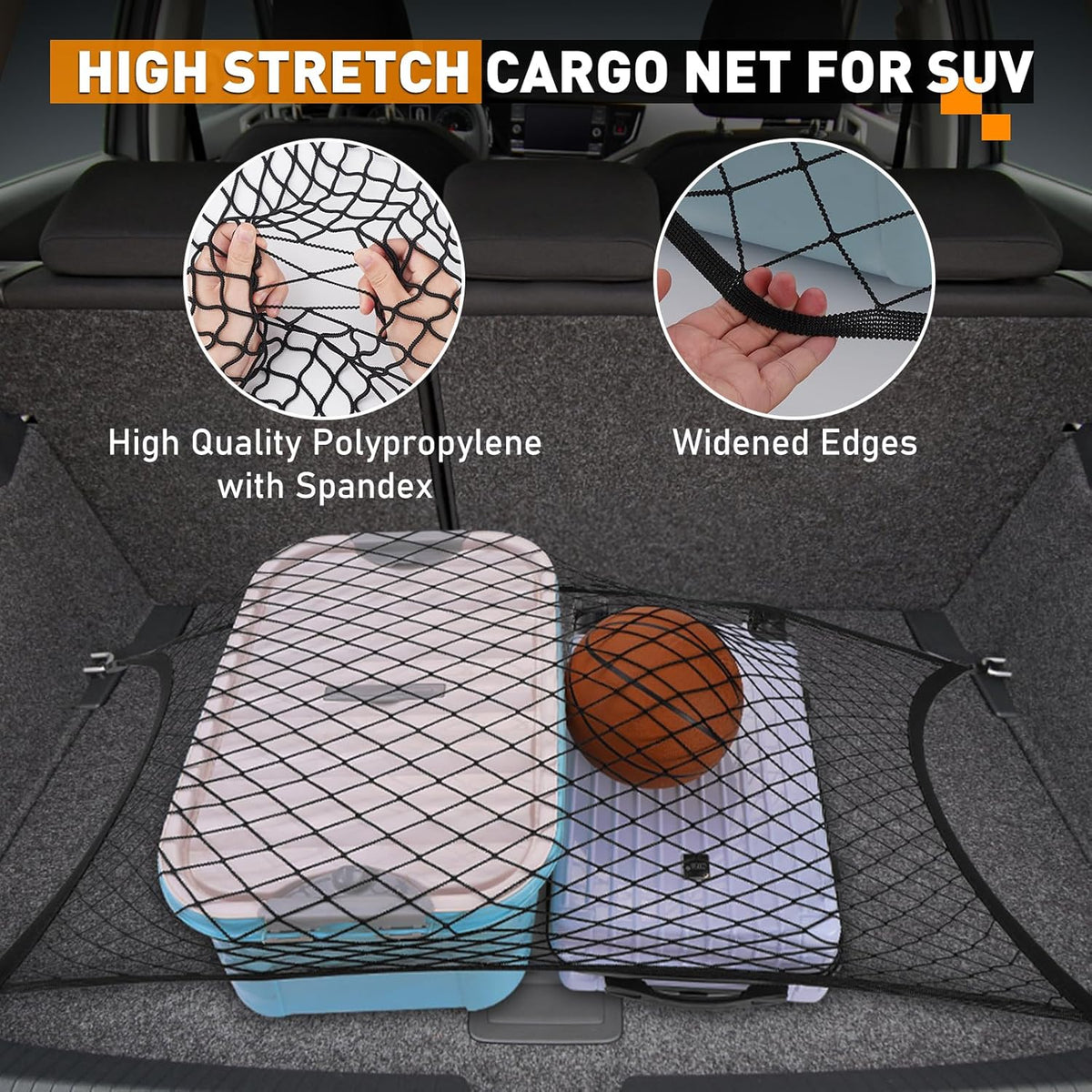Elastic Cargo Net for SUV,Universal Truck Net Organizer with Storage Bag,32"x24" Stretch to 56"x42" Small Cargo NetBungee Mesh Cargo Hold for Car,Truck,Pickup,RV,Road Trip Essentials