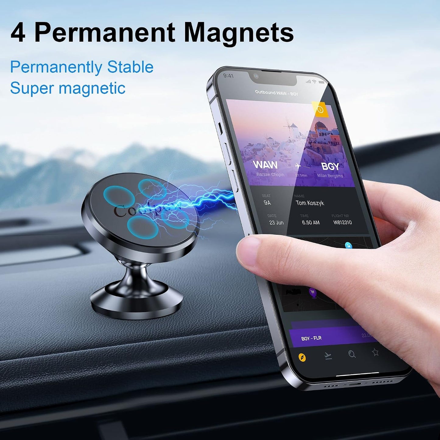Coolpow【2 Packs Magnetic Phone Holder for Car【Strong Magnet】 Phone Holders for Your Car Phone Holder Mount【4 Metal Plate】 Universal Car Accessories for Women Men for iPhone Samsung Speakerphones