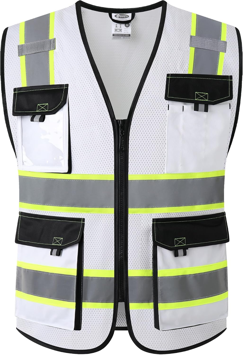 JKSafety Hi Vis Reflective Safety Vests for Men Women High Visibility Vest with Pockets Mesh Fabric Construction Safety Apparel Neon Vest for Work (220-Black L)