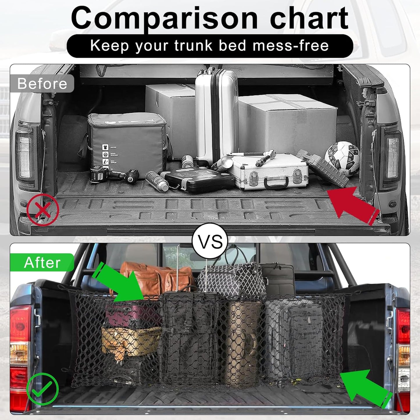 Amiss Cargo Net Stretchable, Car Exterior Accessories, Adjustable Elastic Trunk Storage Net with Hook for SUVs, Cars and Trucks (35.4x15.8 Inch)