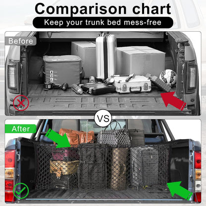 Amiss Cargo Net Stretchable, Car Exterior Accessories, Adjustable Elastic Trunk Storage Net with Hook for SUVs, Cars and Trucks (35.4x15.8 Inch)