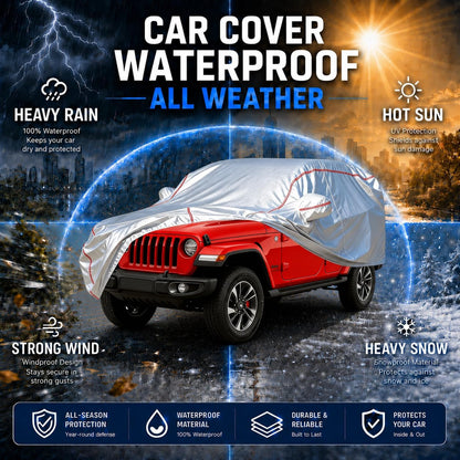 Car Cover for Sedan, Waterproof All Weather Heavy Duty, 360° Underbody Wrap Windproof Design, Quick Install Outdoor Vehicle Cover, Fits 186-193 in