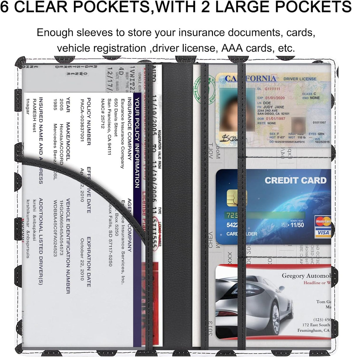 LumiMokki Premium Car Registration & Insurance Card Holder with Magnetic Shut, Vehicle Glove Box Car Organizer - For Documents, Cards, License (Black)