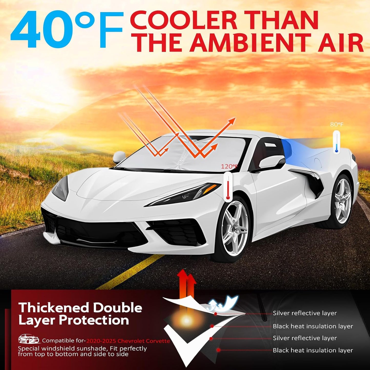 KAYZT Windshield Sun Shade for 2019-2025 2026 Chevy Silverado 1500 /GMC Sierra 1500 2500HD 3500HD Foldable Sunshade Front Window Custom Fit Car Accessories - Colors C