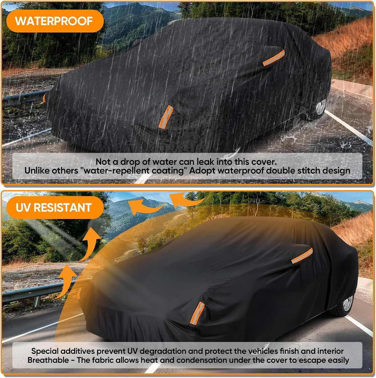 NEVERLAND Sedan Car Cover Waterproof Heavy Duty All Weather Protection Snow Anti-UV Windproof Outdoor Full Car Cover Fit for Automobiles BMW/Mercedes-Benz/Honda（for Car Size:183''L x 70''W x 59''H）