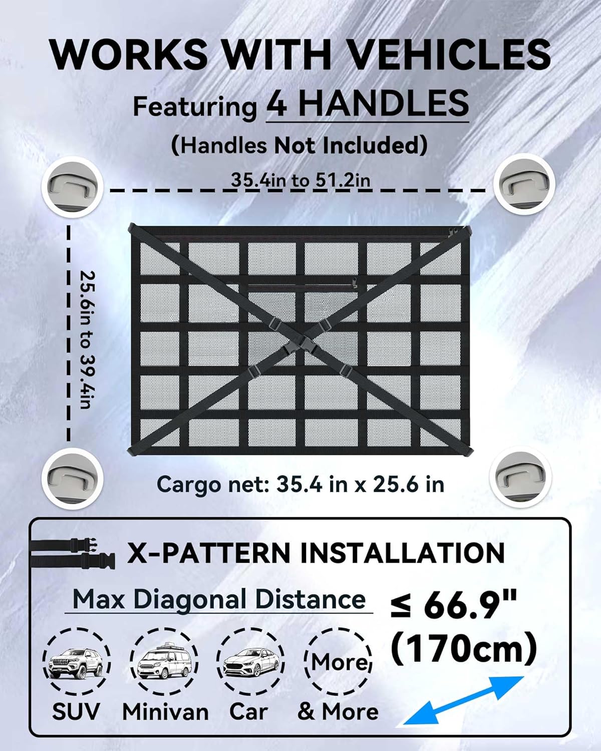Car Ceiling Cargo Net with 2 Pockets - 35.4"x25.5" Cross-Strap Reinforced Double-Layer Mesh Organizer, Adjustable for SUVs - Road Trips, Camping, Commuting Storage Organization - Black