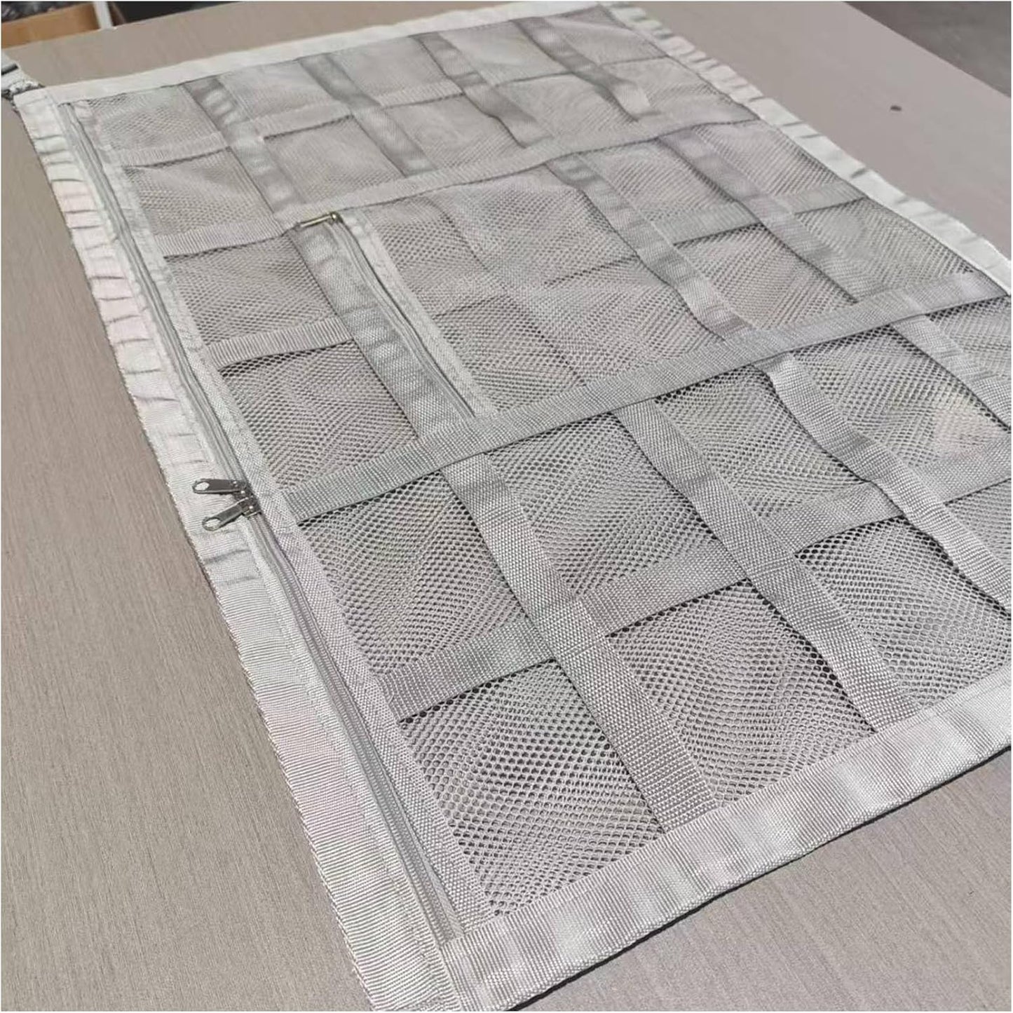 Car Ceiling Cargo Net with 2 Pockets - 35.4"x25.5" Cross-Strap Reinforced Double-Layer Mesh Organizer, Adjustable for SUVs - Road Trips, Camping, Commuting Storage Organization - Black
