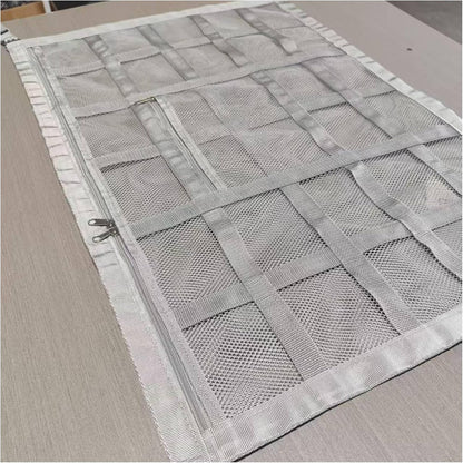 Car Ceiling Cargo Net with 2 Pockets - 35.4"x25.5" Cross-Strap Reinforced Double-Layer Mesh Organizer, Adjustable for SUVs - Road Trips, Camping, Commuting Storage Organization - Black