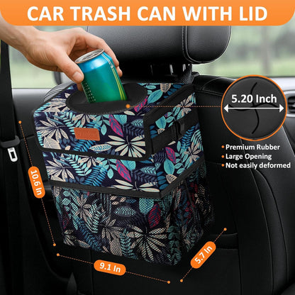 Vankor Car Trash Can Bin with Lid Hanging for Back Seat, Car Accessories for Women Men Leak Proof Automotive Garbage Cans Leakproof Vehicle Trash Can for Truck SUV Black