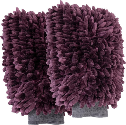 VIKING Car Wash Mitt, Microfiber for Car Cleaning, Premium Chenille, Black, 10 inch x 8 inch, 2 Pack