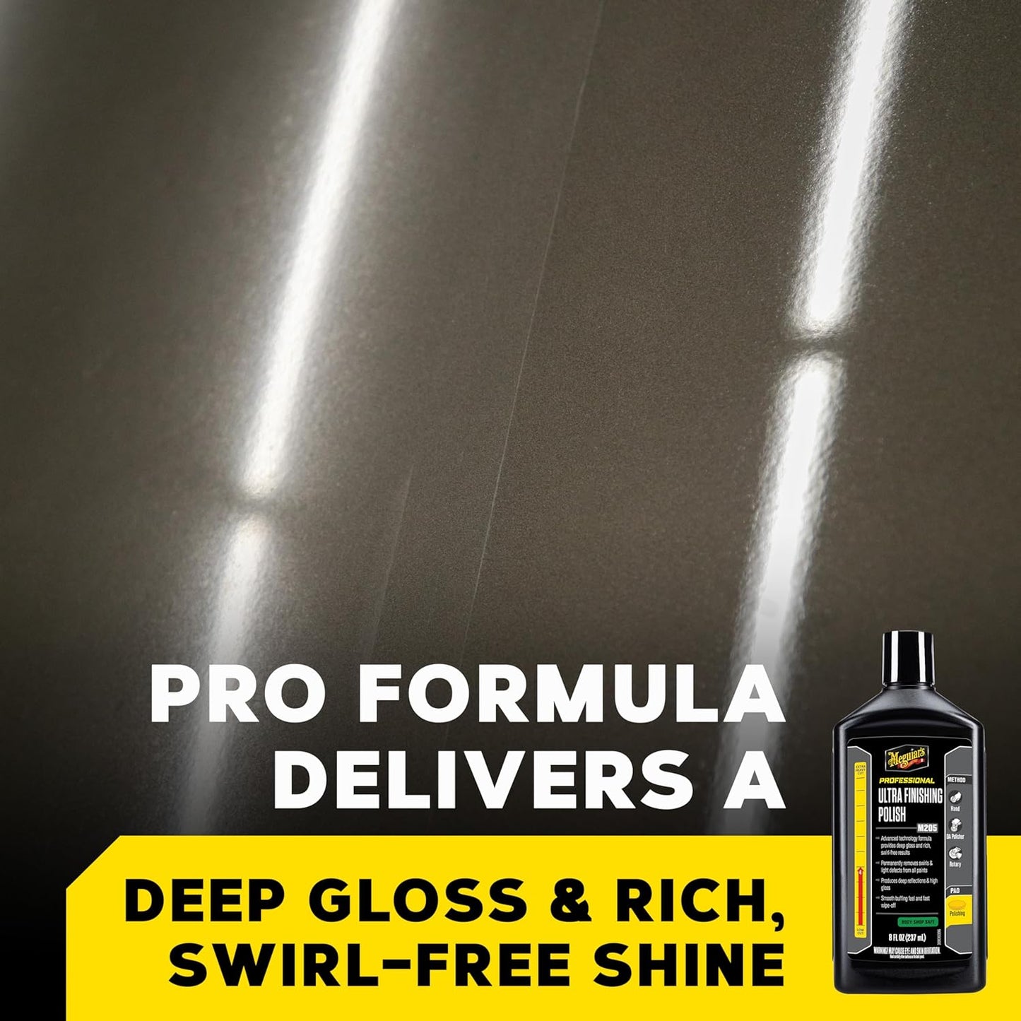 Meguiar’s Mirror Glaze M105 Ultra-Cut Compound, Car Rubbing Compound for Removing Scratches and Heavy Swirls While Adding Shine, Safe and Effective on All Glossy Car Paint and Clear Coats, 8 oz