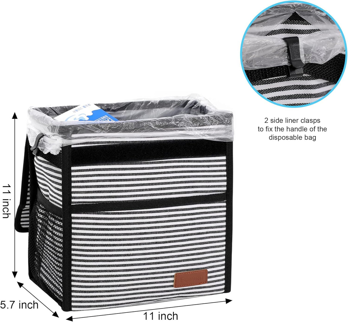 Femuar Leak Proof Car Trash Can with Lid - Waterproof Automotive Garbage Bin for SUVs, Collapsible and Portable Car Trash Bag, Black