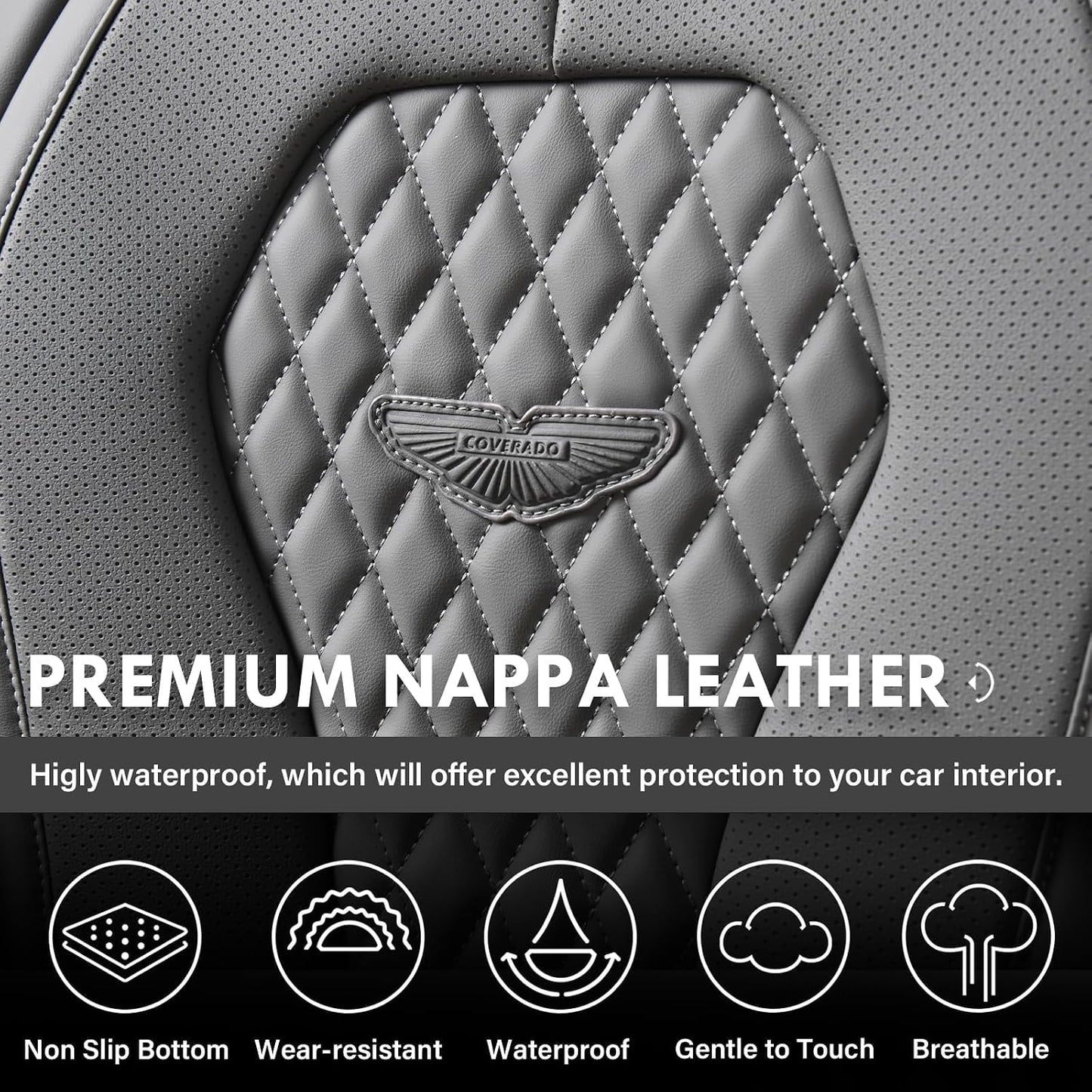 Coverado Seat Covers, Car Seat Covers Full Set, Black Car Seat Cover, Car Seat Covers Front Seats Back Seat Cover, Waterproof Car Seat Cushion, Leather Seat Covers Seat Protector Fit for Most Cars