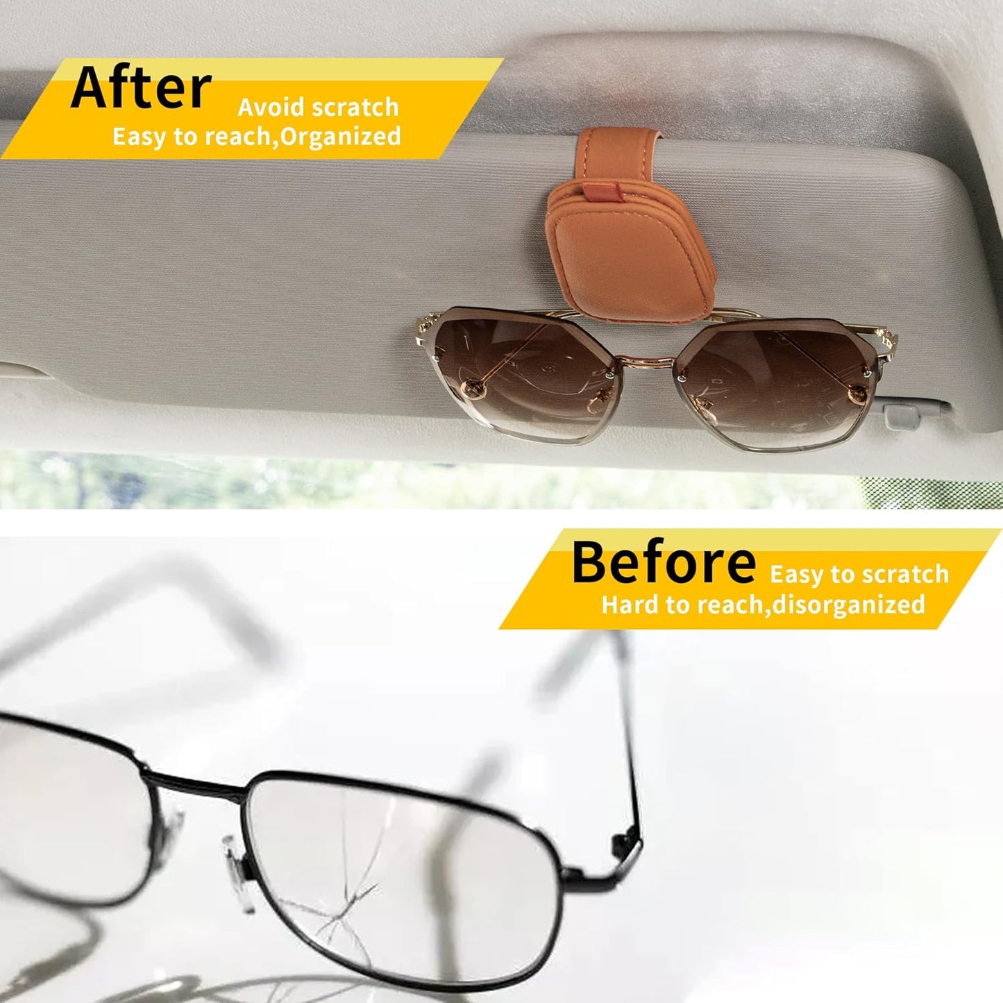 Yuoyar Magnetic Leather Sunglasses Holder for Car, 2 Packs (Black) | Magnetic Car Visor Accessories