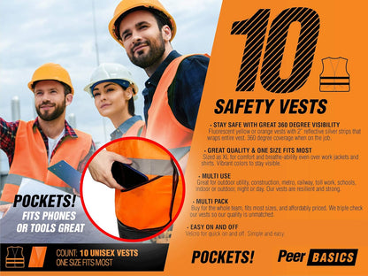 PeerBasics Pocket Safety Vest Bulk Pack Reflective High Visibility Men Women