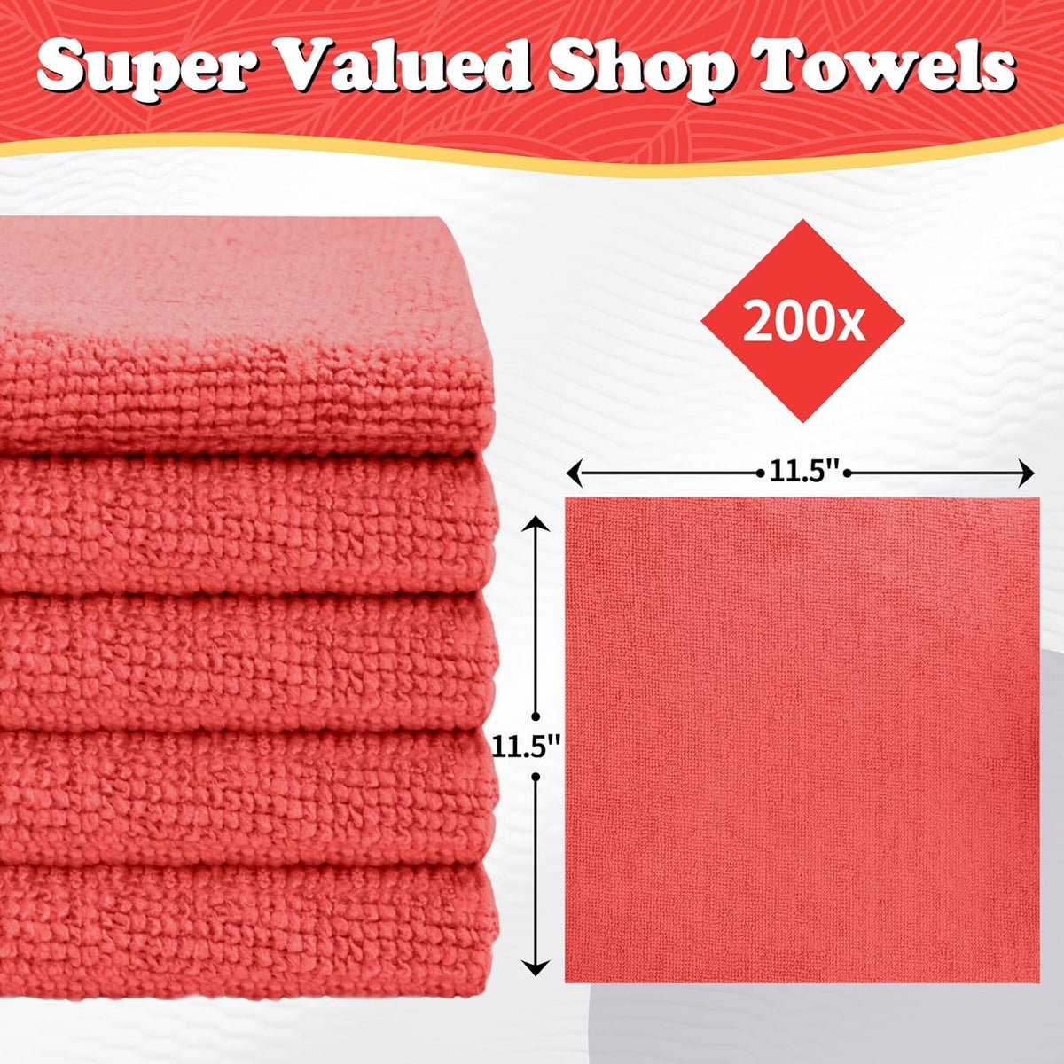 FIXSMITH Shop Towels, Pack of 200, Grey Microfiber Cleaning Cloth Bulk, Microfiber Towels for Cars, All-Purpose Absorbent Cleaning Rags, Dust Cloth for Automotive, Mechanic, Garage, 11.5 x 11.5 inch