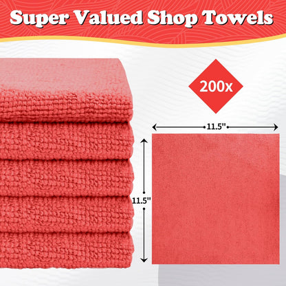 FIXSMITH Shop Towels, Pack of 200, Grey Microfiber Cleaning Cloth Bulk, Microfiber Towels for Cars, All-Purpose Absorbent Cleaning Rags, Dust Cloth for Automotive, Mechanic, Garage, 11.5 x 11.5 inch