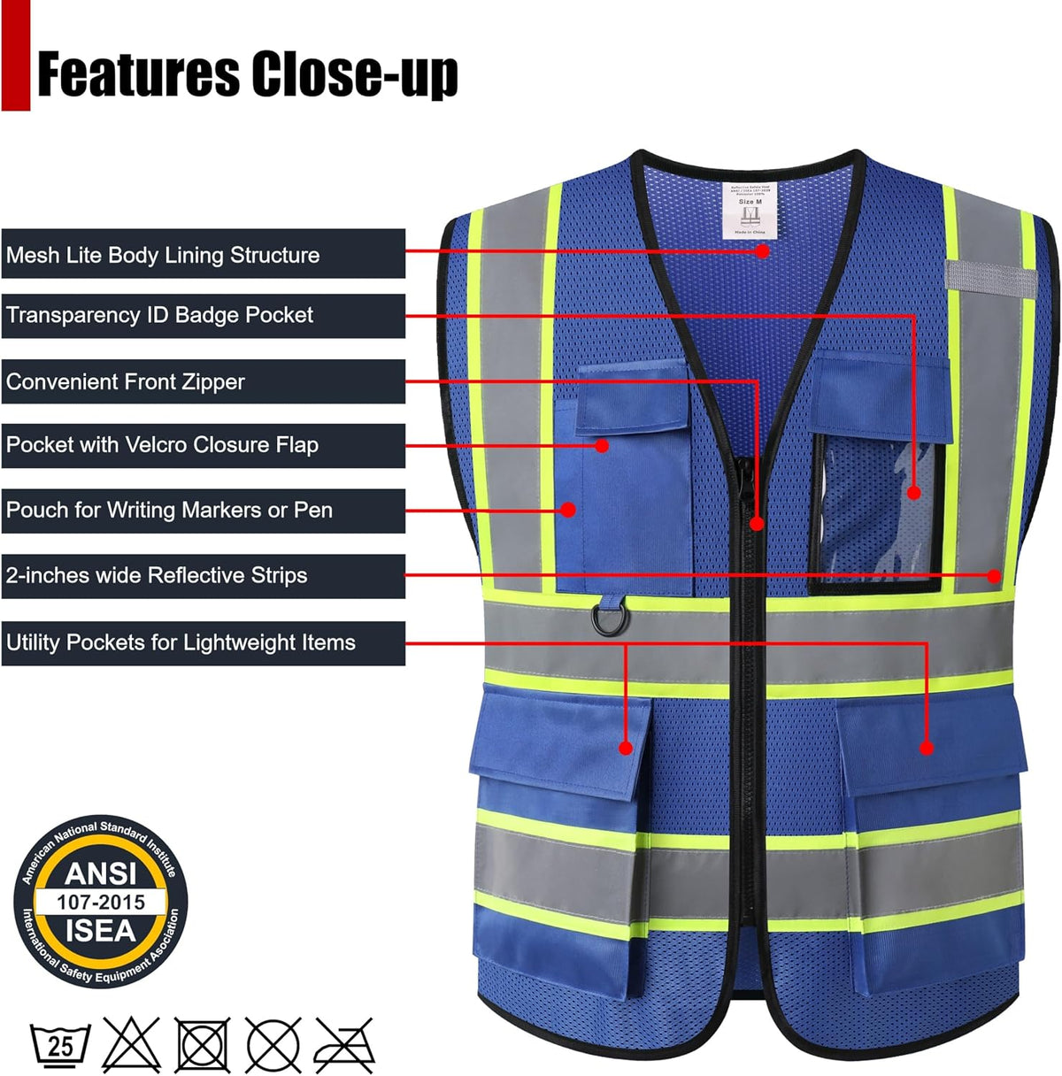 Safety Vest for Men Women Hi Vis Vest with Pockets Mesh High Visibility Vests Meets ANSI/ISEA Standards