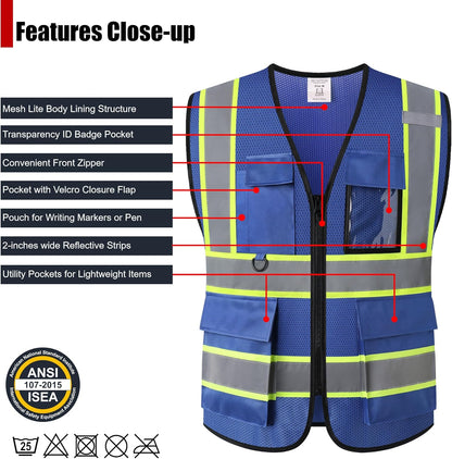 Safety Vest for Men Women Hi Vis Vest with Pockets Mesh High Visibility Vests Meets ANSI/ISEA Standards