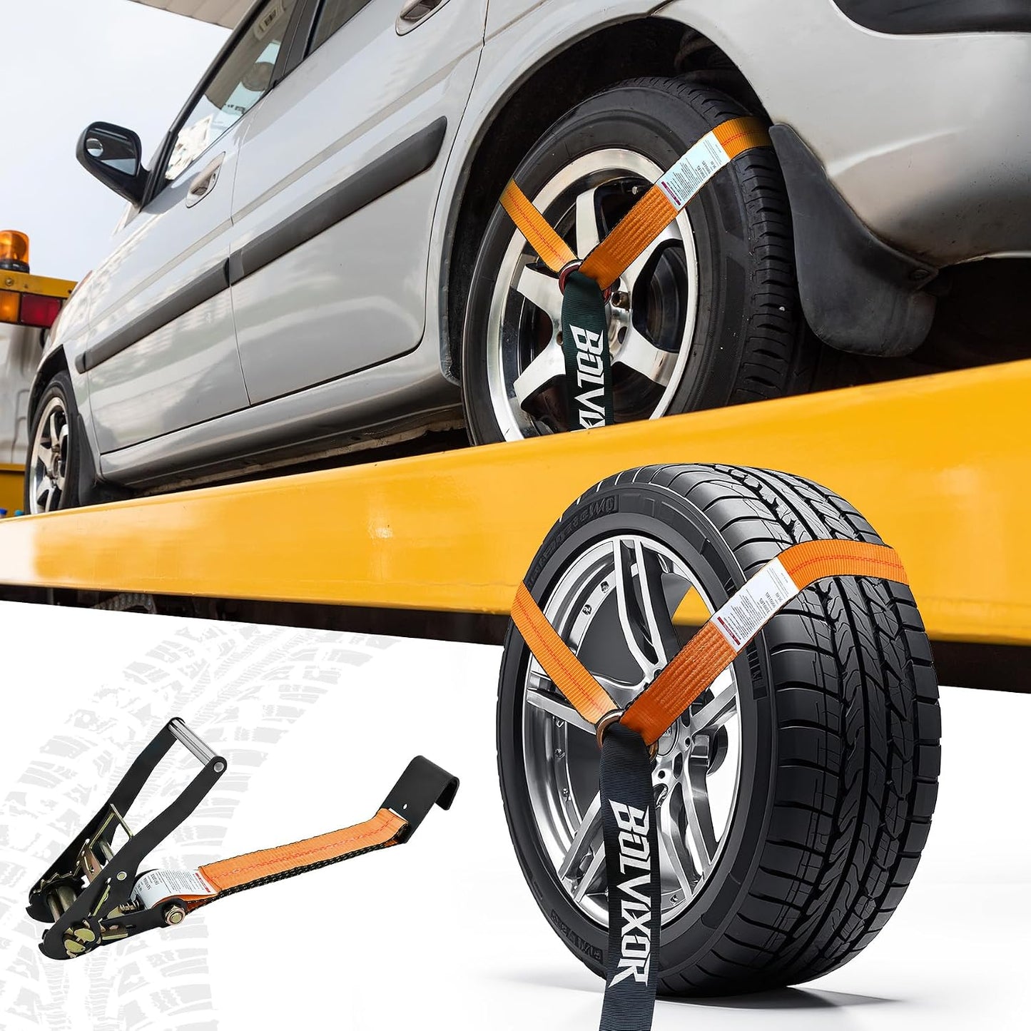 4 Pack Car Tie Down Straps for Trailers - 2" x 96" - 9900LBS Break Strength - Heavy Duty Tire Ratchet Straps with Flat Hooks for Hauling UTV, SUV, Truck, Any Cars