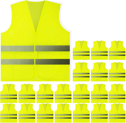 PeerBasics Safety Vests 10 Pack - Yellow Reflective High Visibility, Hi Vis Silver Strip, Men Women, Work, Cycling, Runner, Surveyor, Volunteer, Crossing Guard, Road, Construction, Neon (Mesh, 10)
