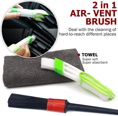 Car Duster Interior by TAKAVU, 360° Microfiber Fingers, Unbreakable Comfort Handle, Lint and Scratch Free, Include Microfiber Towel, for Car & Home Use, The Best Auto Accessories Gray