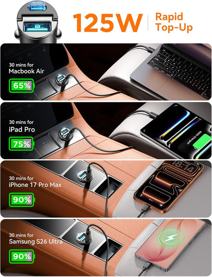 JOYROOM 2-Pack USB C Car Charger [Flush & Pull Ring] 65W PD + 60W QC Dual-Port Car Cigarette Lighter Charger, Fast Car Charger for iPhone 17/16/15 Series, Galaxy S26/25/24, MacBook Air, iPad and More