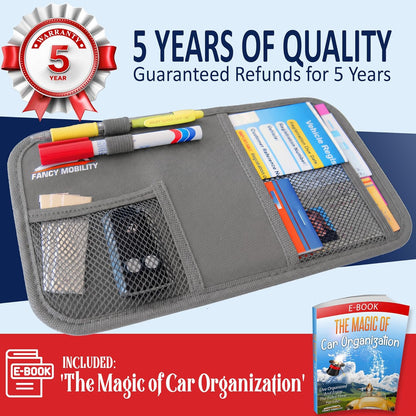 Car Sun Visor Organizer - Auto Document and Small Storage Holder - Pouch for Registration and Insurance - Perfect Minimalist Design (Pack of 1 (Gray))