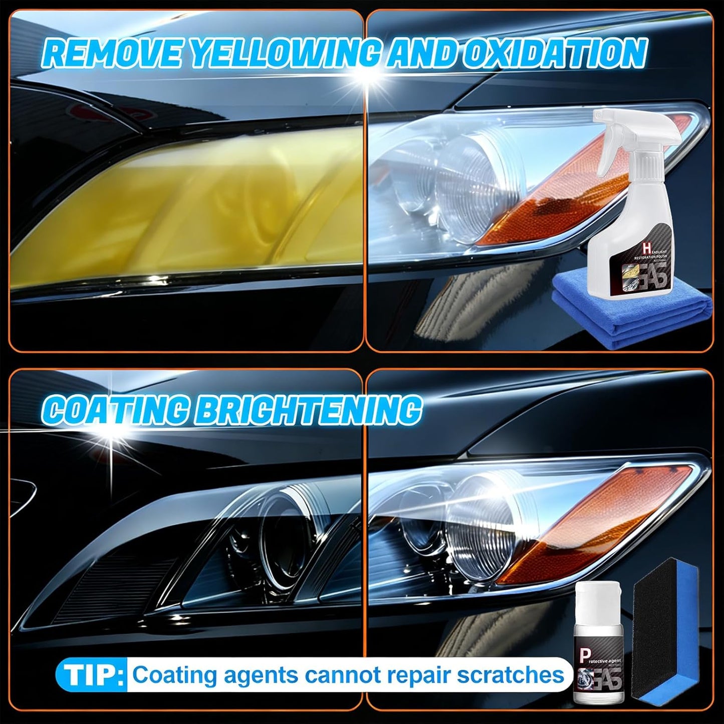 Headlight Restoration Kit, Headlight Cleaner: Erase Yellowing & Oxidation Restores Clarity with Long-Lasting UV Shield Headlight Cleaner and Restorer kit, Advanced Car Headlight Restoration Kit