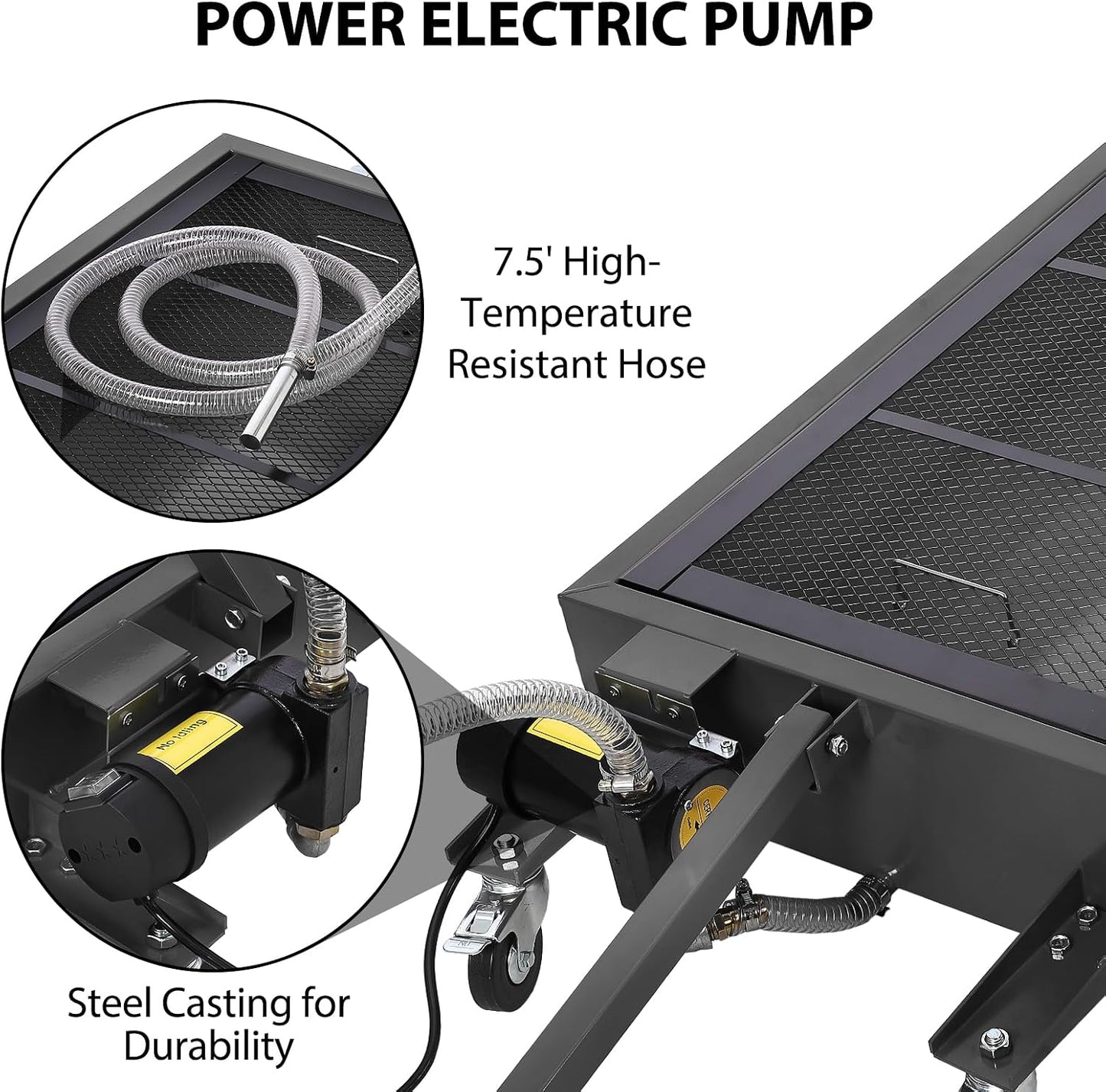 Garvee 20 gal Oil Drain Pan Oil Drain Tank, 76 L Low Profile Oil Drain Pan, Large Capacity Oil Change Pan with Manual Pump & T Foldable Hand and Wheels, 8 ft Hose Oil Drain Cart for Car, SUV, Trucks