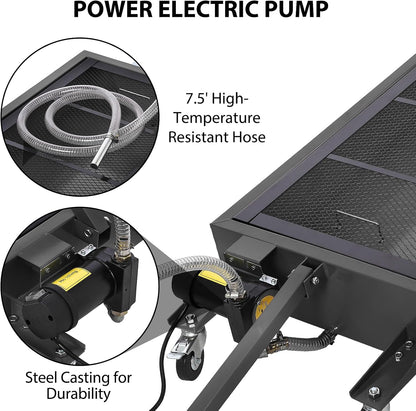 Garvee 20 gal Oil Drain Pan Oil Drain Tank, 76 L Low Profile Oil Drain Pan, Large Capacity Oil Change Pan with Manual Pump & T Foldable Hand and Wheels, 8 ft Hose Oil Drain Cart for Car, SUV, Trucks