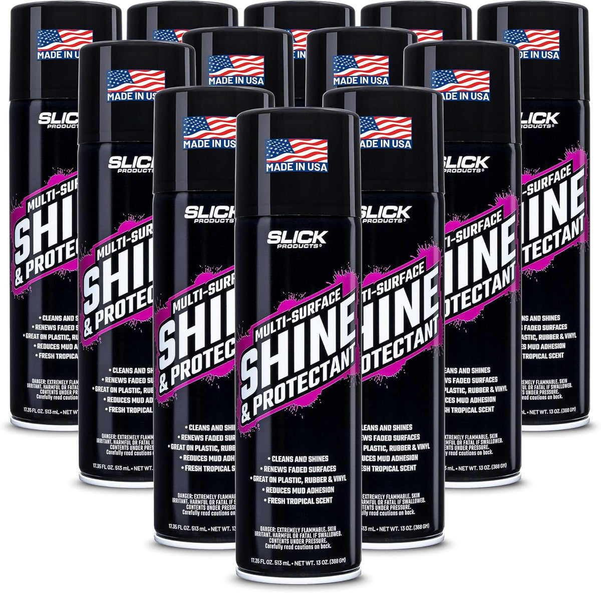 Slick Products Shine & Protectant Spray 17.35 FL OZ. - High Gloss Clear Coating Renew Vinyl, Plastic, Rubber, Trim, Tire, Car, Truck, Motorcycle, Dirt Bike (3-Pack)