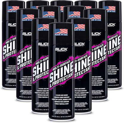 Slick Products Shine & Protectant Spray 17.35 FL OZ. - High Gloss Clear Coating Renew Vinyl, Plastic, Rubber, Trim, Tire, Car, Truck, Motorcycle, Dirt Bike (3-Pack)